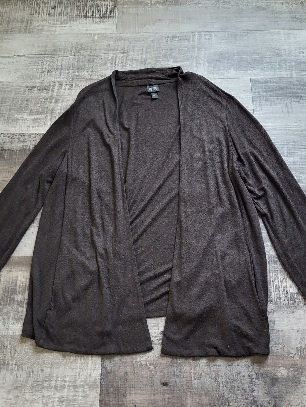 Eileen Fisher 1X Black Viscose Open Front Cardigan Minimalist Stretch Layering